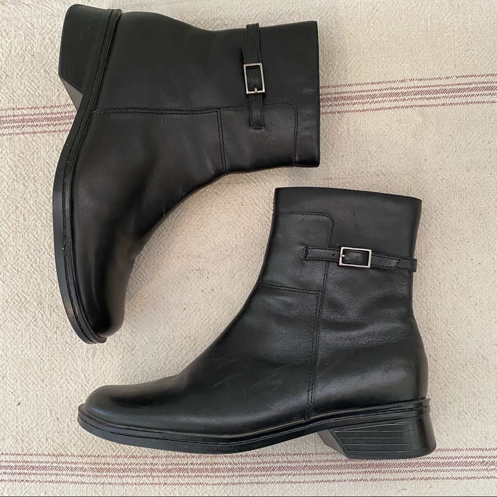 Clarks Black Leather Ankle Boots Buckle Detail